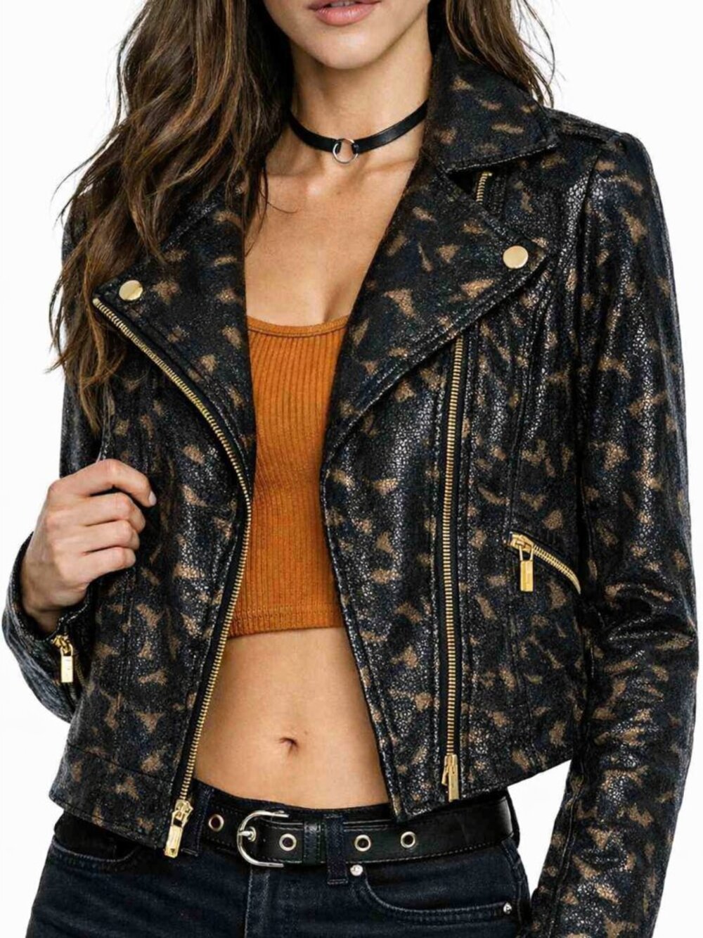 NWOT Vintage Y2K Rock & Republic Metallic Snakeskin Moto Jacket Indie Sleaze XS